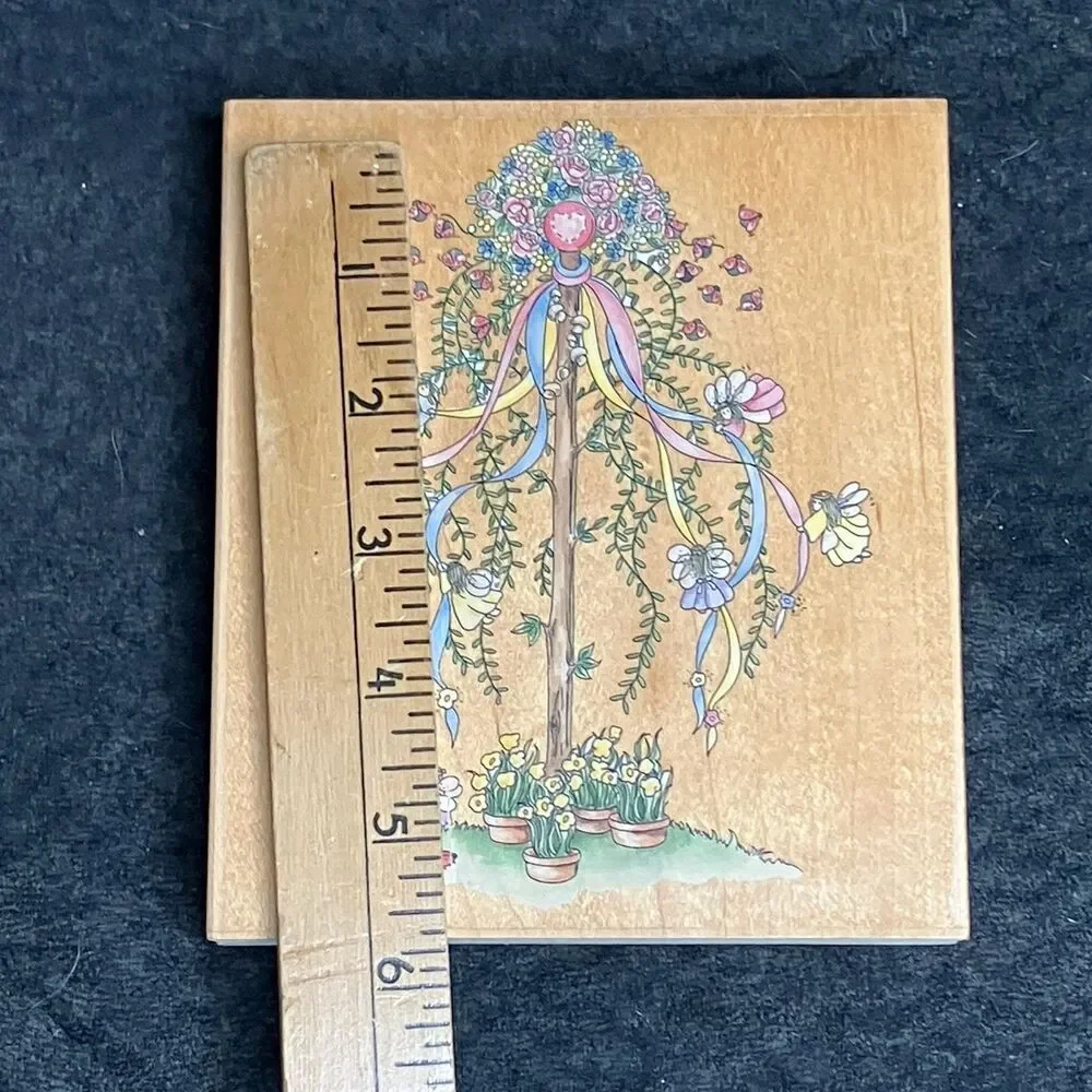 Stamps Happen Large Maypole Rubber Stamp Linda Grayson Flowers Spring Ribbons